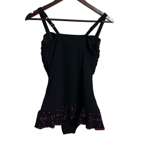 Profile By Gottex Black One Piece Swimsuit with Pink Accents Tutti Frutti SZ 12 - Picture 2 of 12